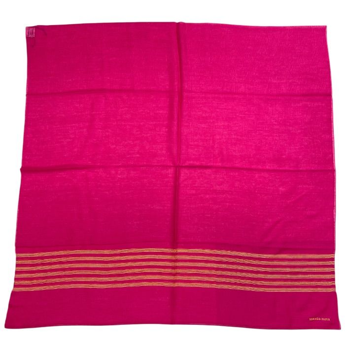 Hermes Scarf Shawl Large Cashmere Silk Logo Pink Yellow