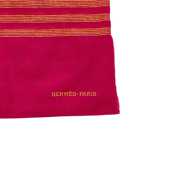 Hermes Scarf Shawl Large Cashmere Silk Logo Pink Yellow