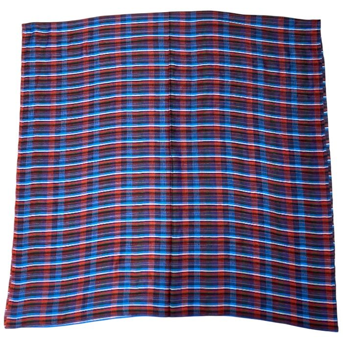 Hermes Check Scarf Shawl Large Cashmere Silk Logo Blue Red Multicolor