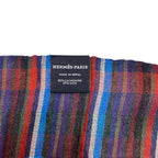 Hermes Check Scarf Shawl Large Cashmere Silk Logo Blue Red Multicolor