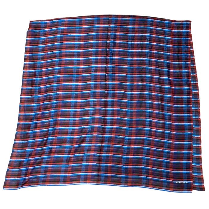 Hermes Check Scarf Shawl Large Cashmere Silk Logo Blue Red Multicolor