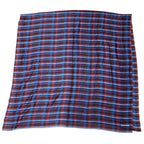 Hermes Check Scarf Shawl Large Cashmere Silk Logo Blue Red Multicolor