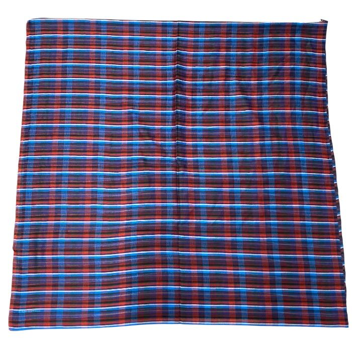 Hermes Check Scarf Shawl Large Cashmere Silk Logo Blue Red Multicolor