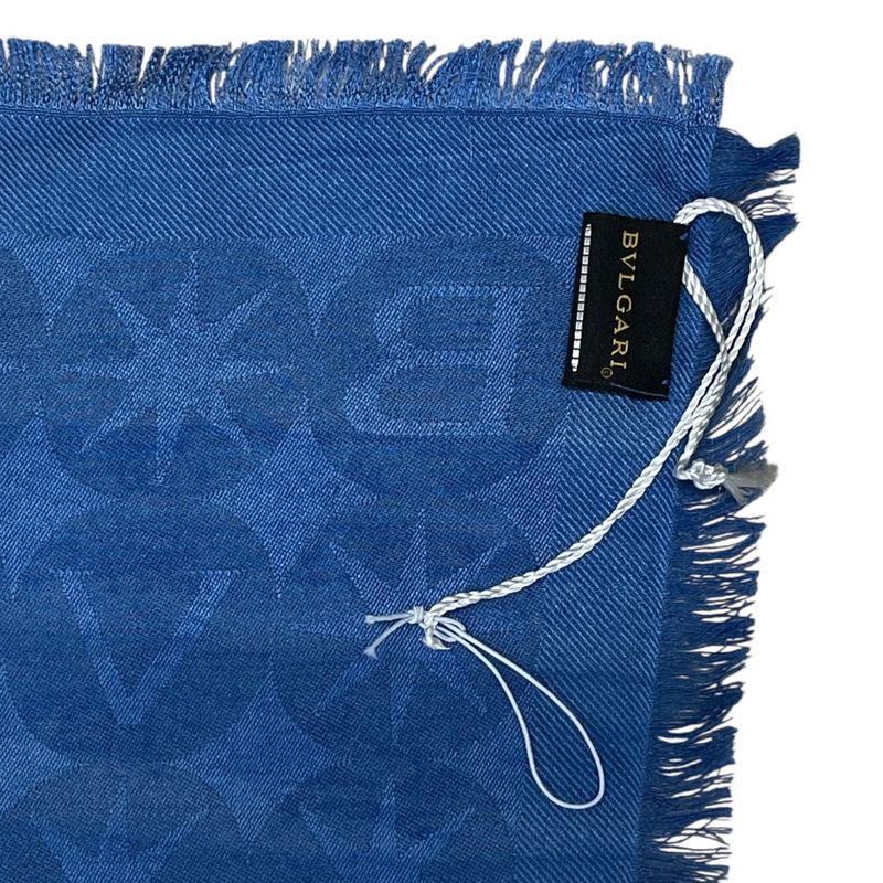 Bvlgari Logomania Scarf Shawl Logo Gradient Black Blue Silk Wool Blue-black
