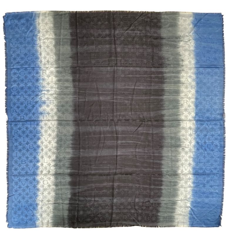 Bvlgari Logomania Scarf Shawl Logo Gradient Black Blue Silk Wool Blue-black