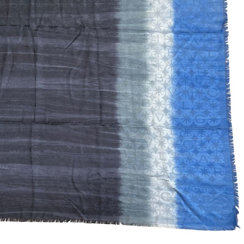 Bvlgari Logomania Scarf Shawl Logo Gradient Black Blue Silk Wool Blue-black