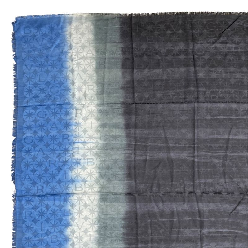 Bvlgari Logomania Scarf Shawl Logo Gradient Black Blue Silk Wool Blue-black