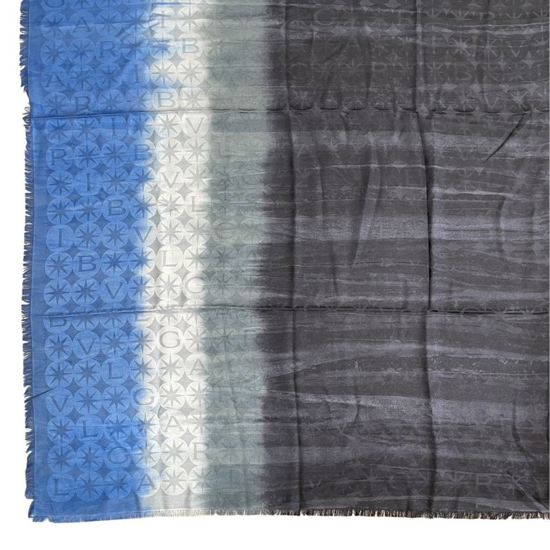Bvlgari Logomania Scarf Shawl Logo Gradient Black Blue Silk Wool Blue-black