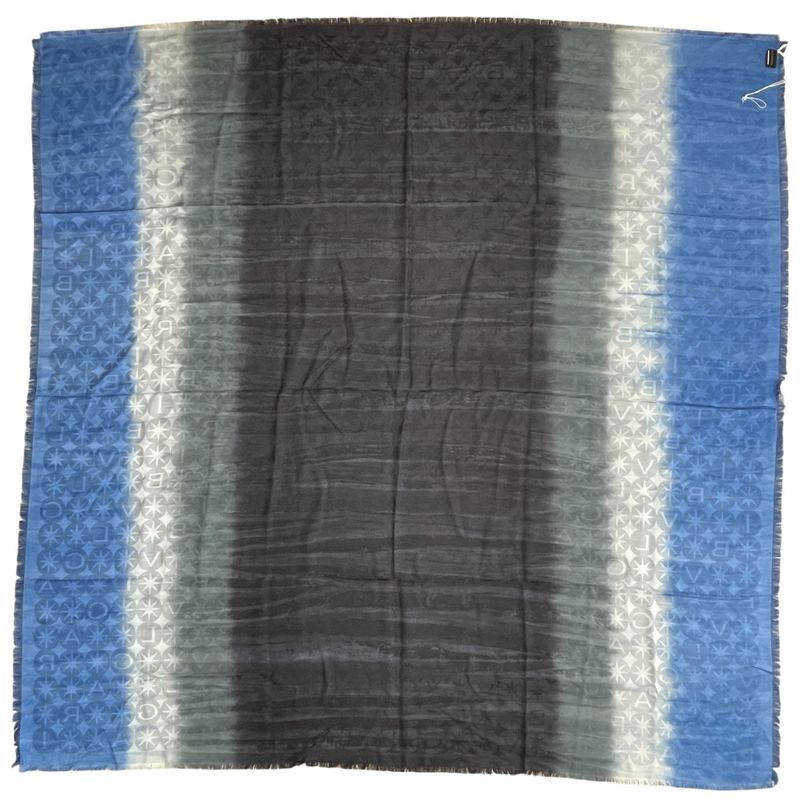 Bvlgari Logomania Scarf Shawl Logo Gradient Black Blue Silk Wool Blue-black