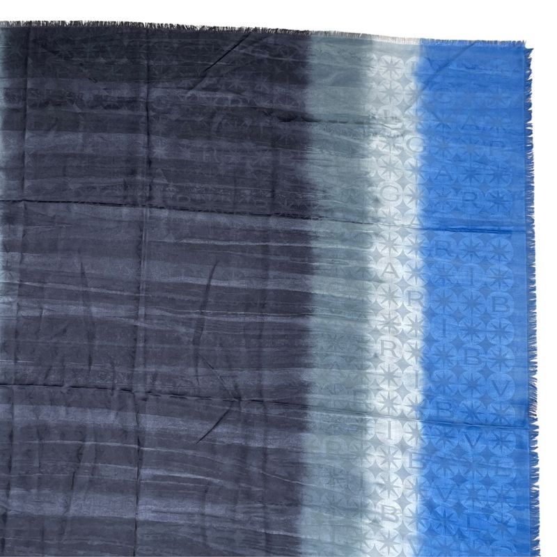 Bvlgari Logomania Scarf Shawl Logo Gradient Black Blue Silk Wool Blue-black