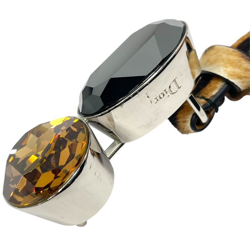 Dior Crystal Stone Leopard Belt Brown Calf Hair Leather