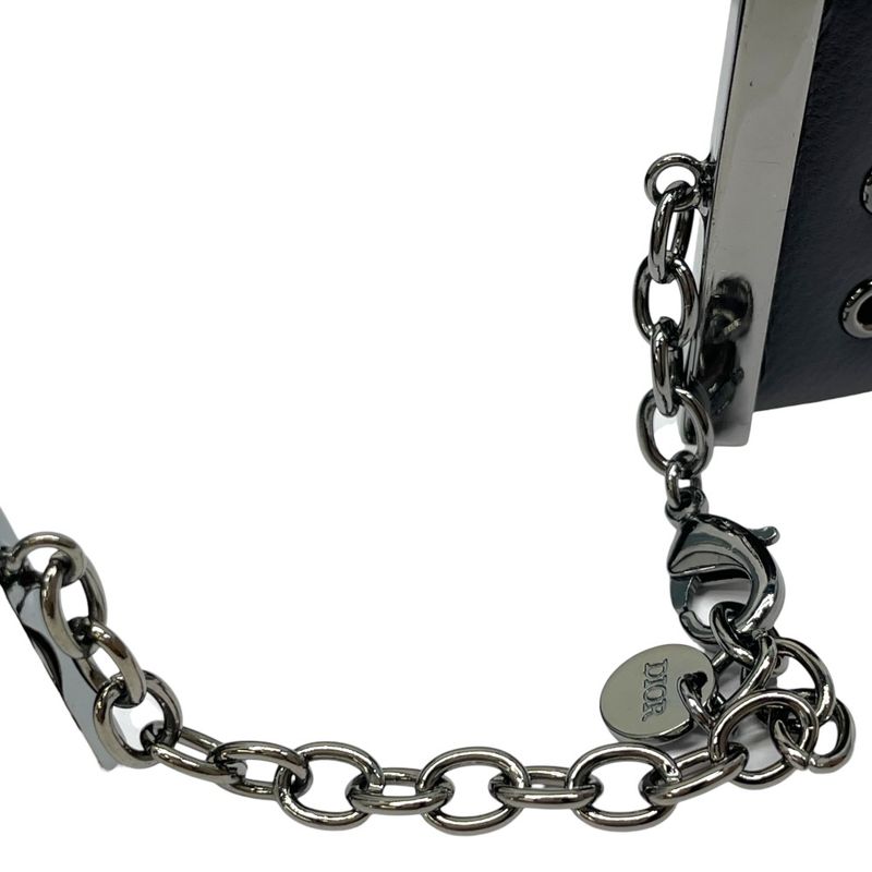 Dior Eyelet Choker Collar Necklace Black Silver