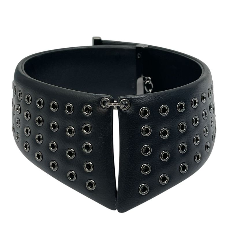 Dior Eyelet Choker Collar Necklace Black Silver