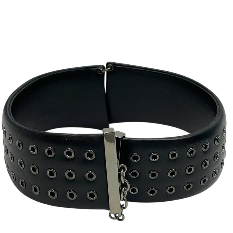 Dior Eyelet Choker Collar Necklace Black Silver
