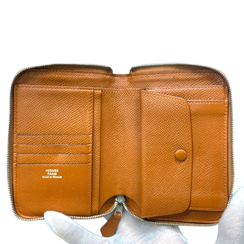 Hermes Bifold Wallet Azap Vertical Compact Brown Epsom Leather