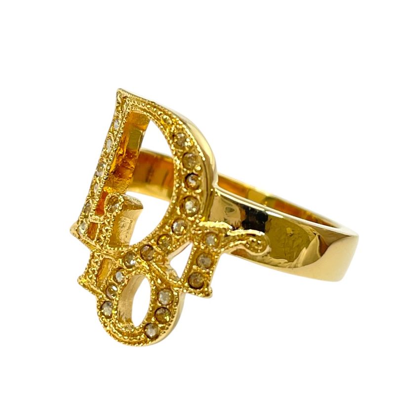 Dior Logo Ring Crystal Rhinestone Gold
