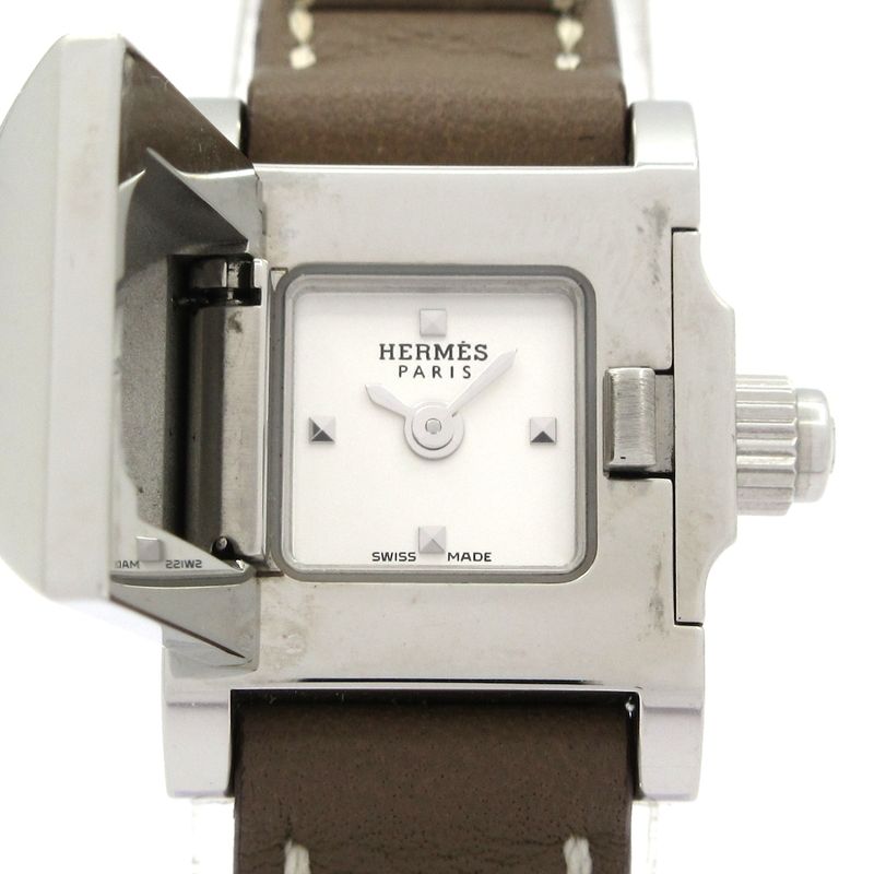 Hermes Watch Mini Medall SS Leather Strap 2020.04 White