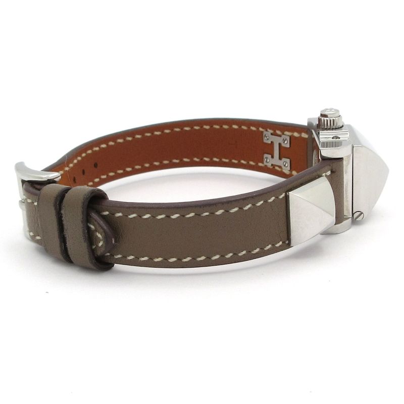 Hermes Watch Mini Medall SS Leather Strap 2020.04 White
