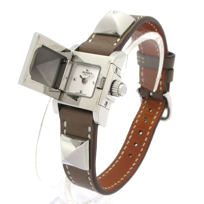 Hermes Watch Mini Medall SS Leather Strap 2020.04 White