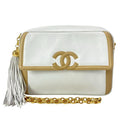 Chanel Shoulder Bag White Beige Chain Tassel Leather