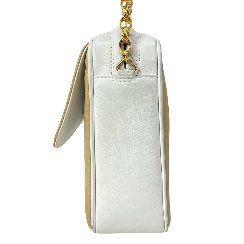 Chanel Shoulder Bag White Beige Chain Tassel Leather