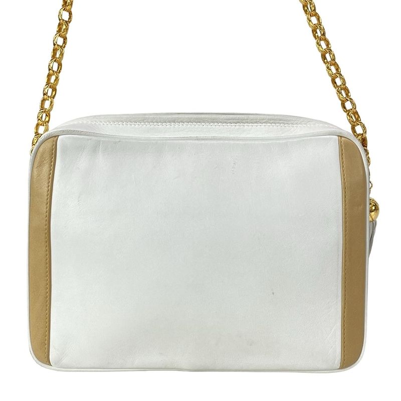 Chanel Shoulder Bag White Beige Chain Tassel Leather