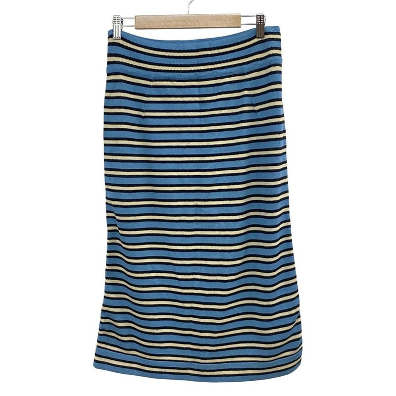 Louis Vuitton Long Skirt L Blue Black Beige Knit Border