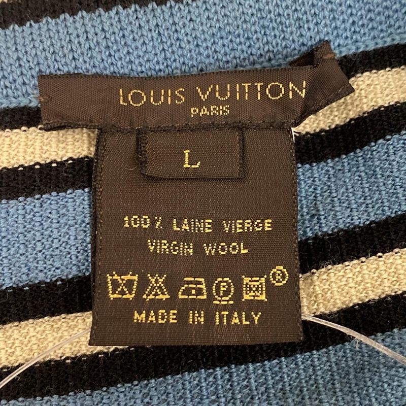 Louis Vuitton Long Skirt L Blue Black Beige Knit Border
