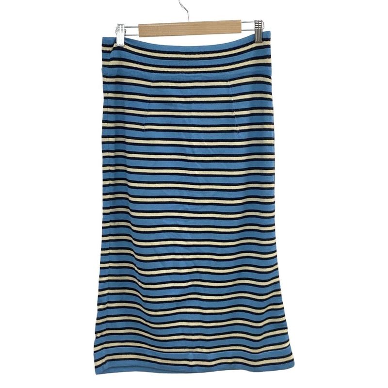 Louis Vuitton Long Skirt L Blue Black Beige Knit Border