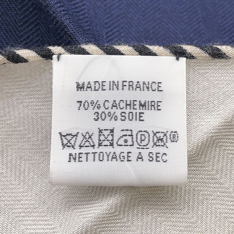 Hermes Shawl Triangle Jean Folding Top Carriage Cashmere Silk Navywhite Canvas Tabac