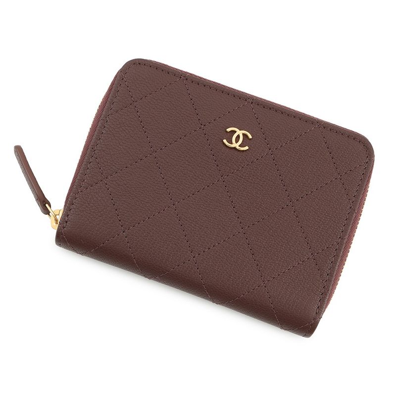 Chanel Bifold Wallet CC Logo Round Zip Compact Grain Gotoskin