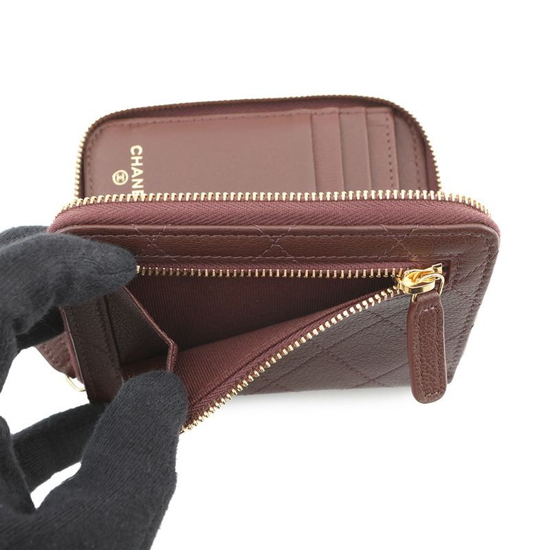 Chanel Bifold Wallet CC Logo Round Zip Compact Grain Gotoskin