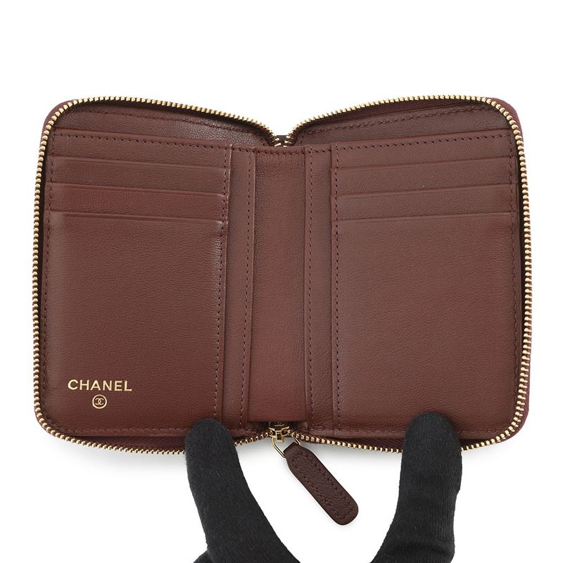 Chanel Bifold Wallet CC Logo Round Zip Compact Grain Gotoskin