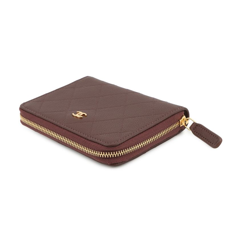 Chanel Bifold Wallet CC Logo Round Zip Compact Grain Gotoskin