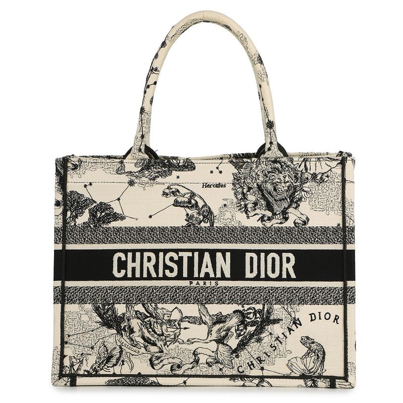 Dior Tote Book Zodiac Embroidery White Latte Black