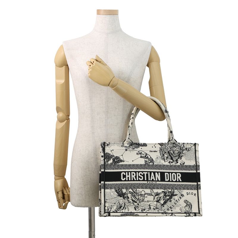 Dior Tote Book Zodiac Embroidery White Latte Black