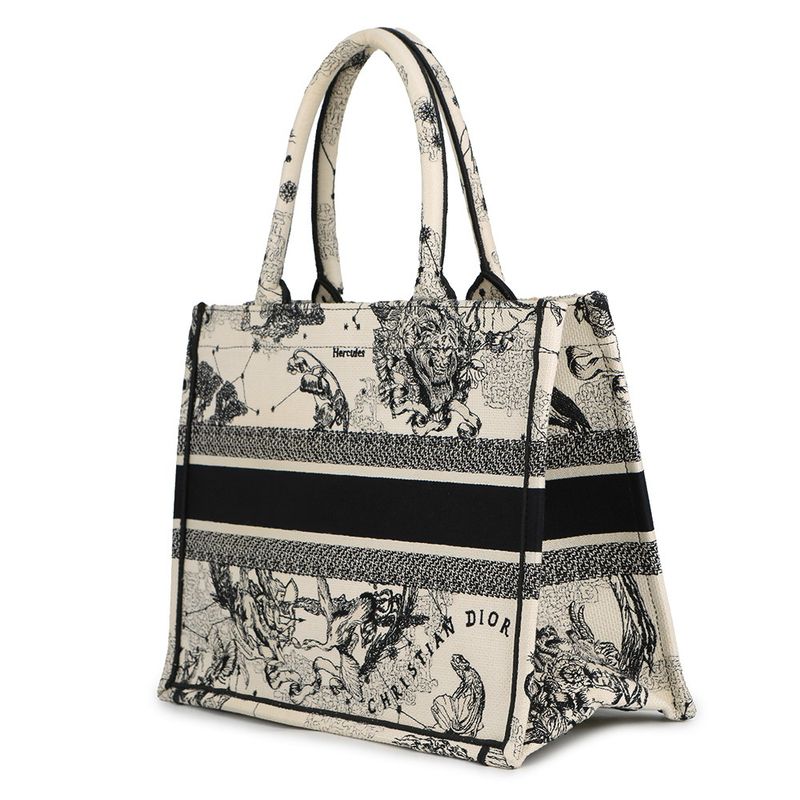 Dior Tote Book Zodiac Embroidery White Latte Black