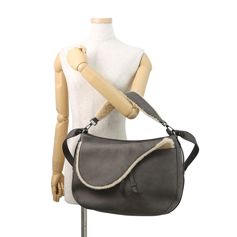 Dior Shoulder Bag Saddle Leather Mouton 2-Way