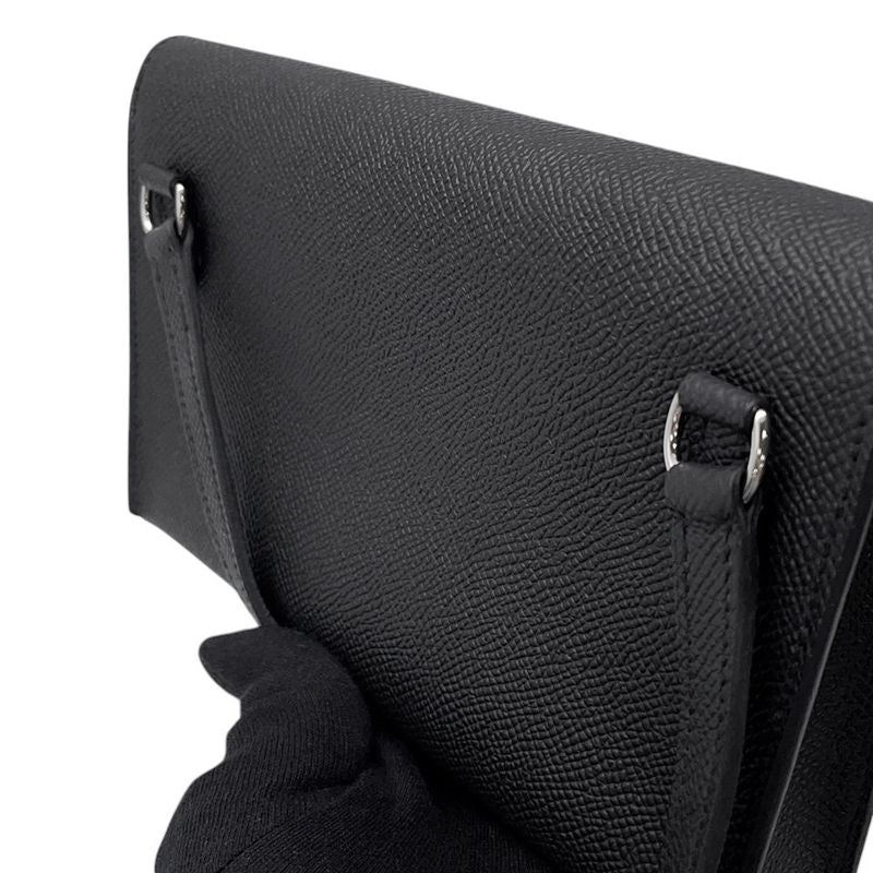 Hermes Shoulder Wallet Nap to Go Black Silver Epsom
