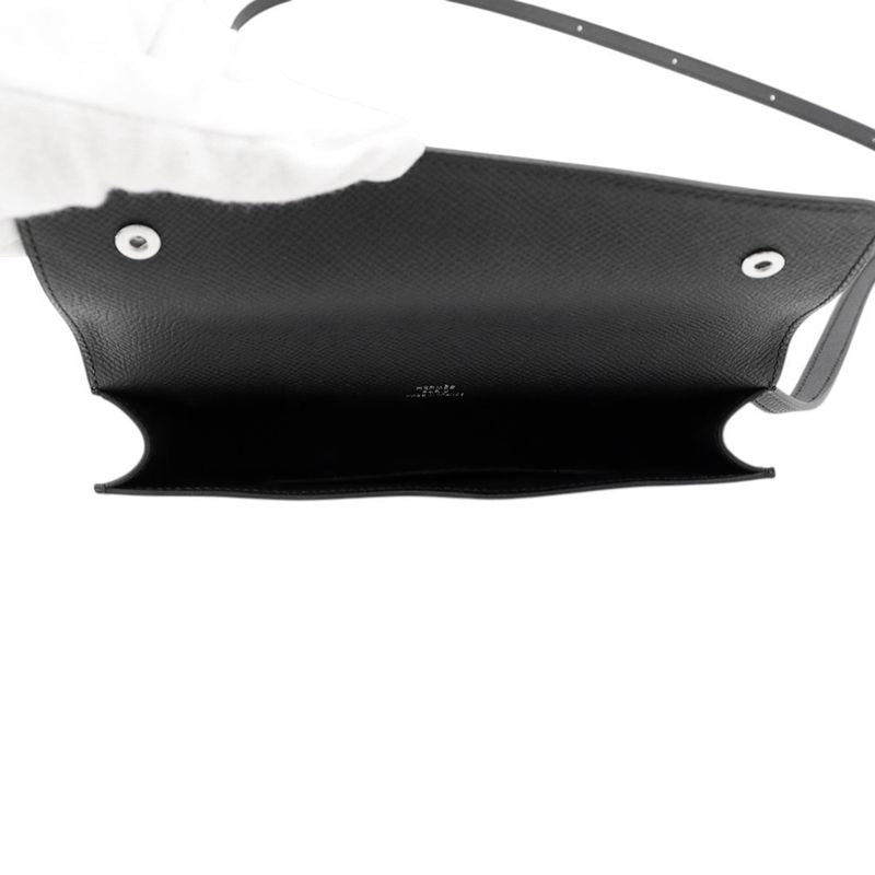 Hermes Shoulder Wallet Nap to Go Black Silver Epsom