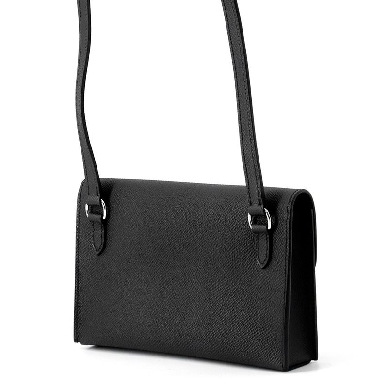 Hermes Shoulder Wallet Nap to Go Black Silver Epsom