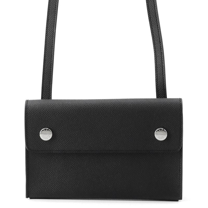 Hermes Shoulder Wallet Nap to Go Black Silver Epsom