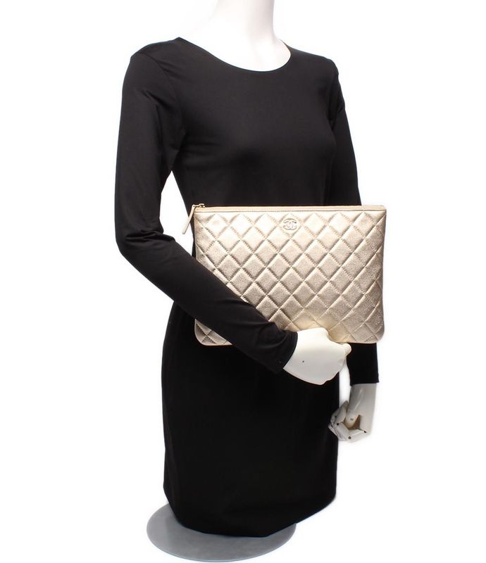 Chanel Clutch Quilted Lambskin Gold