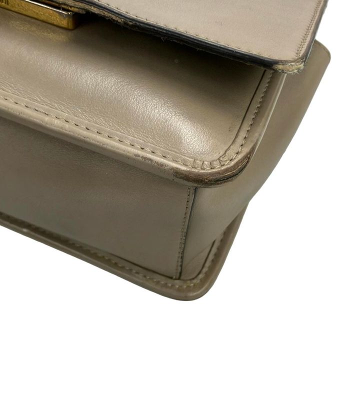 Fendi Shoulder Bag Crossbody Chain Calf Leather Greige