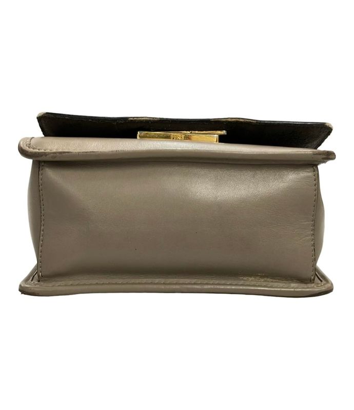 Fendi Shoulder Bag Crossbody Chain Calf Leather Greige