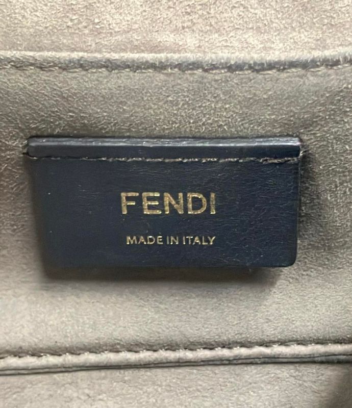Fendi Shoulder Bag Crossbody Chain Calf Leather Greige