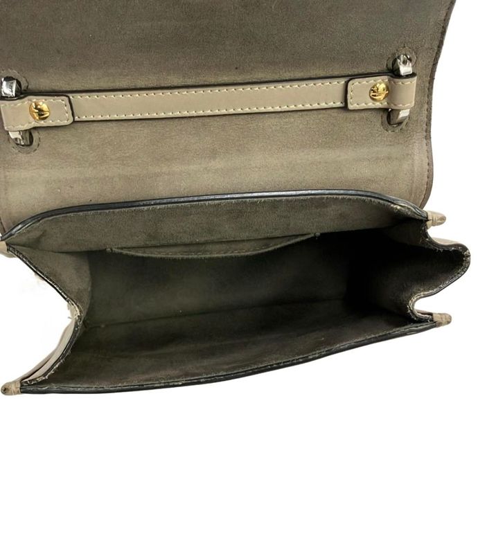 Fendi Shoulder Bag Crossbody Chain Calf Leather Greige