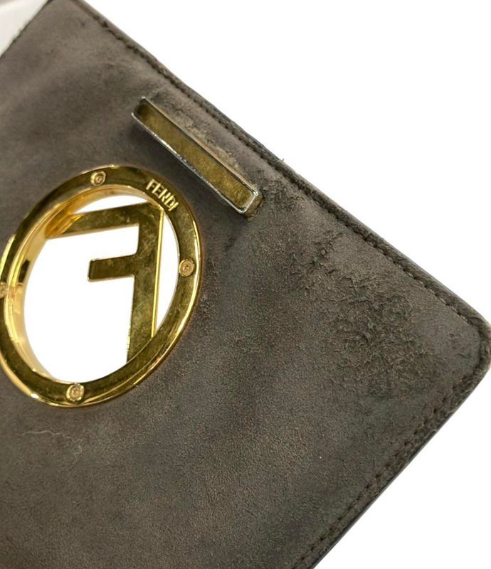 Fendi Shoulder Bag Crossbody Chain Calf Leather Greige