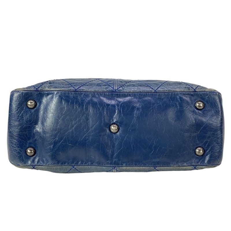 Chanel Shoulder Bag Wild Stitch Blue Chain Vintage Silver