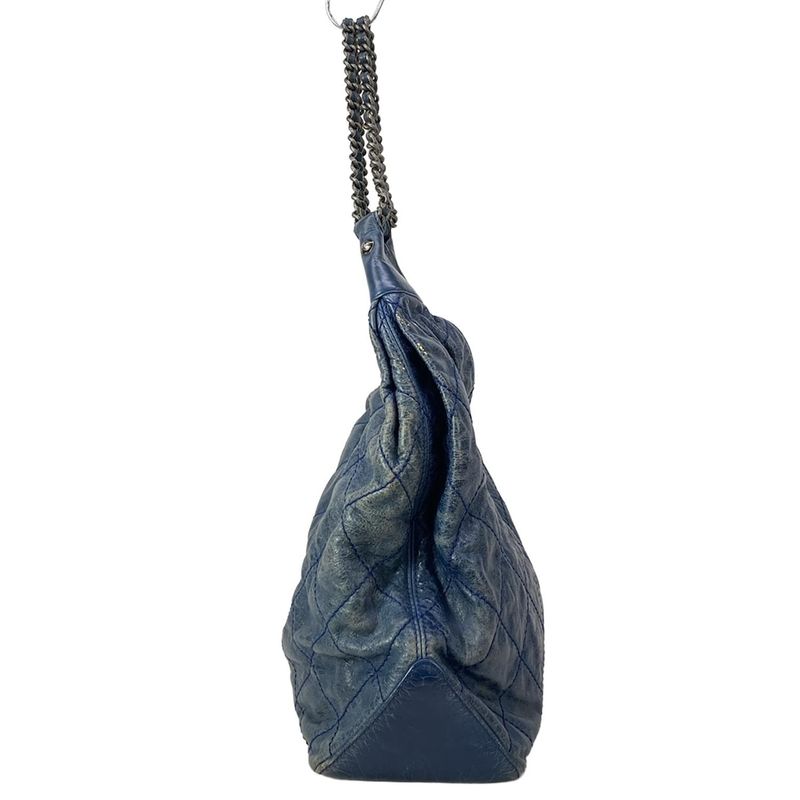 Chanel Shoulder Bag Wild Stitch Blue Chain Vintage Silver